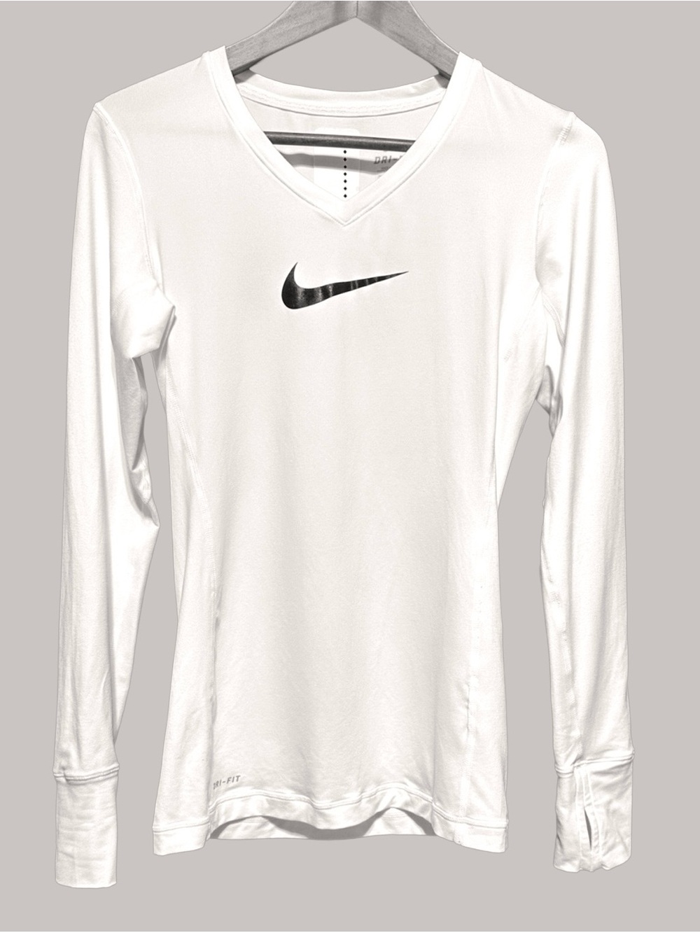 Nike Dri-FIT Women's Running Top Long Sleeve V Neck Thumbholes White Small
